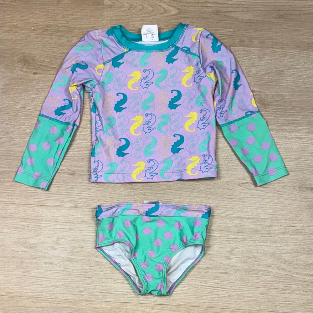 Wave Zone 3T Rashguard Swim Set with Seahorse Print